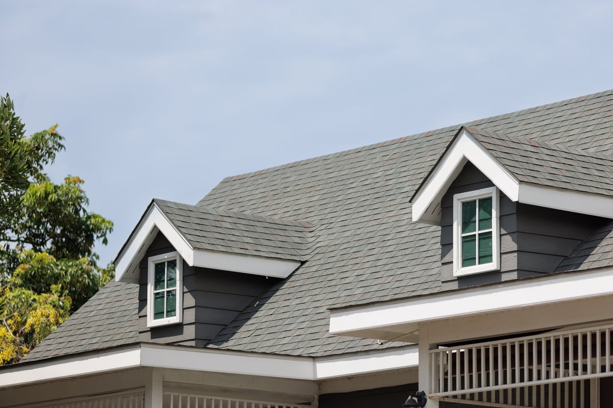 Roof shingles with garret house dark asphalt tiles