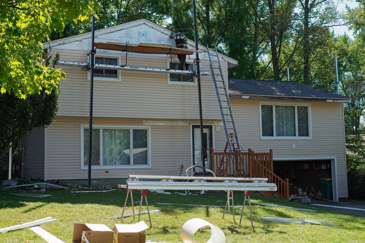 Home siding replacement project with new siding installed
